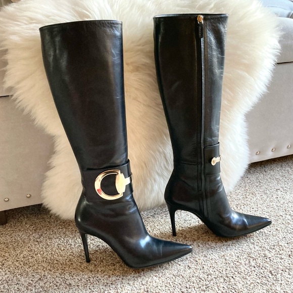 ‼️SALE‼️🔥HP!🔥Sexy Gucci Black Leather Knee Stiletto Boot - Picture 2 of 16